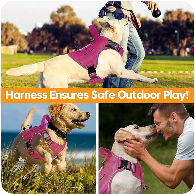 Heavy-Duty Tactical Dog Harness for Large Dogs, No Pull Adjustable Reflective Pet Vest with Molle System, K9 Military-Grade Control for Service Training, Outdoor & 10+ Breeds, Pink, Small - Image 6