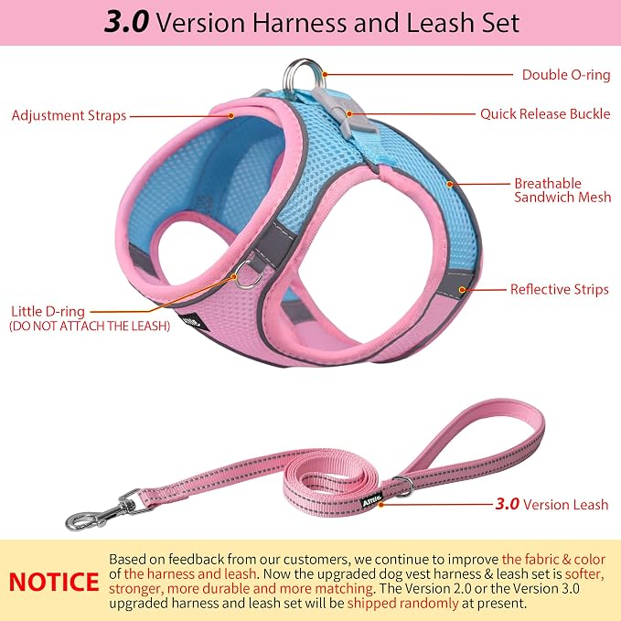 AIITLE Medium Dog Harness and Leash Set, Step-in Puppy Pet Vest, Pink L | Light, Soft, Breathable Air Mesh, Escape-Proof, Easy on and Remove with Hook & Loop, Secure Reflective for Walking - Image 4