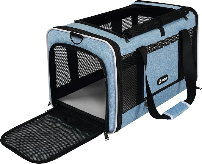 GAPZER Cat Carrier 18 x 11 x 11 Top Loading Soft Pet Travel Bag Over 15lbs | Portable Small Dog Puppy Car Travel Crate 10 lbs, Chihuahua Kennel Carry Case, Kitty Cloth Cage Medium Cat Under 25 lbs Blue by GAPZER