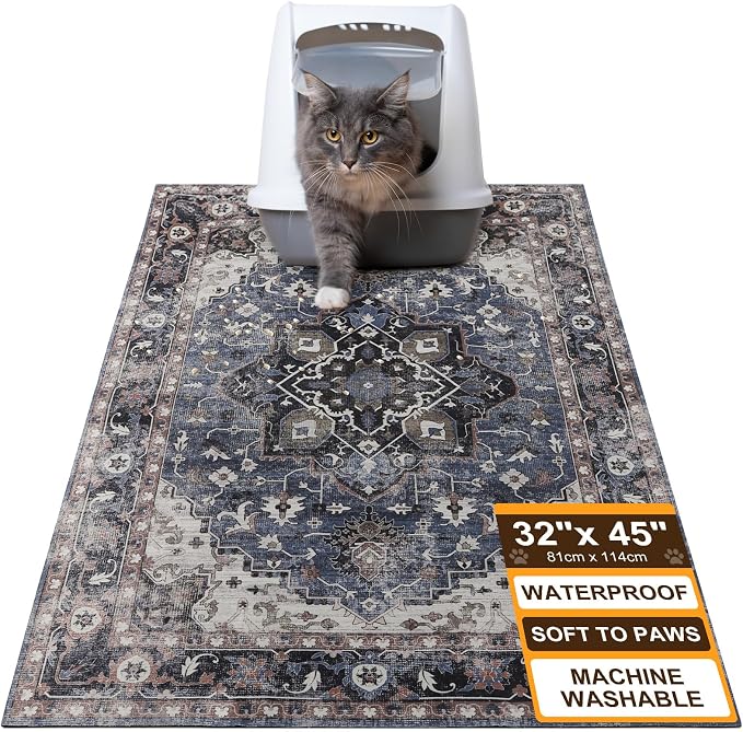 BEAUTYZOO Cat Litter Box Mat,32"x 45" Large Litter Trapping Mat, Waterproof | Non-Slip Litter Mats for Floor Scatter Control,Absorbent Urine-Proof,Soft on Paws & Easy to Clean,Indoor Cats Toilet Training by BEAUTYZOO