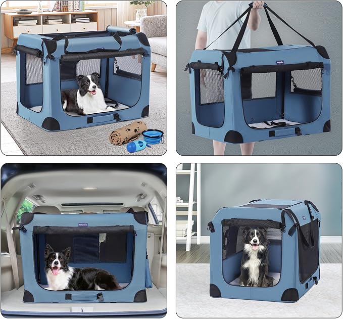 Petprsco Portable Dog Crates for Medium Dogs, 32"x23"x23" Travel Dog Crate | Collapsible Dog Crate with Plush Mat, Soft Blanket & Foldable Bowl, Strong Fabric, 4-Sided Vents, 3 Doors, Indoor/Outdoor Use - Image 2