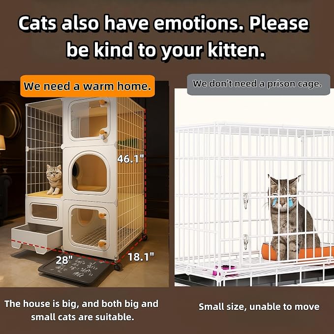 cat cage Indoor with Litter Box, Complimentary Bed, Bowl,Cleaning Three Piece Set,Large cat Enclosure, Cat House with Wheels Outdoor,Small Animal Cage cat Kennel (28″(L) x18.1″(W) x46.1″(H) - Image 4