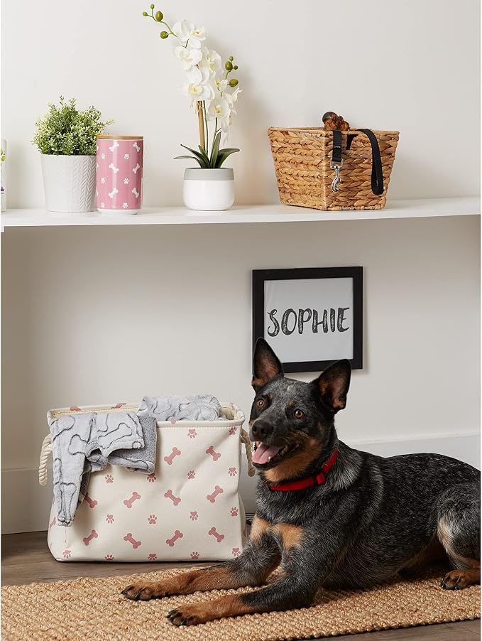 Bone Dry Pet Storage Collection Paw and Bone Print, Small Rectangle, 14x8x9", Rose - Image 6