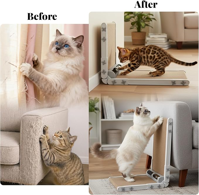 L Shape Cat Scratcher, 26.8 Inch Cat Scratchers for Indoor Cats, Protecting Furniture Cat Scratch Pad, Cardboard Cat Scratching with Ball Toy, Catnip, Large (Gary) - Image 4