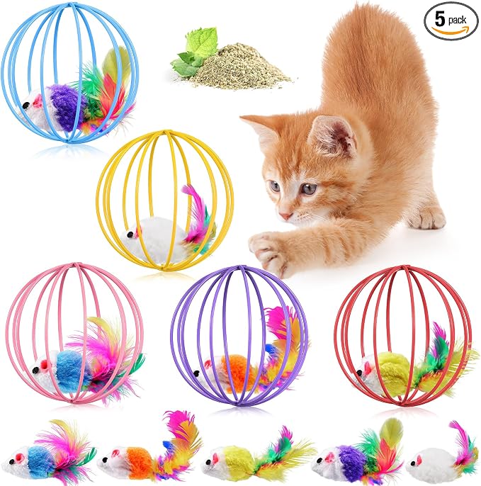 Jecery 5 Pcs Cat Toys Spring,Metal Cage,Multicolor | Interactive Metal Cat Toy, Stretchable Rolling Ball, for Indoor Cats, Colorful Playful Coils, Kitten Pet Supplies by Jecery