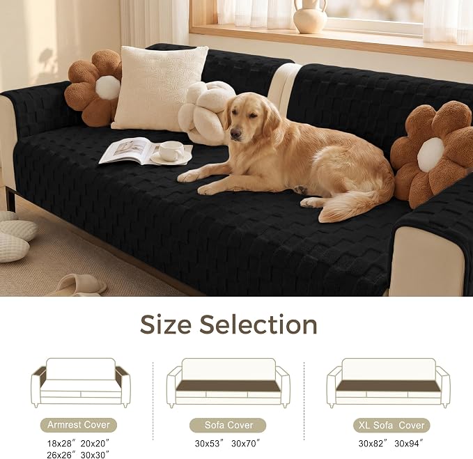 Foxdecor Couch Cover for Dogs Sofa Covers Non Slip Couch Pad Pet Friendly | Pet Couch Covers Washable Sofa Protector, Furniture Cover Couch Seat Protector for Living Room, Black 40x50 Inch - Image 6