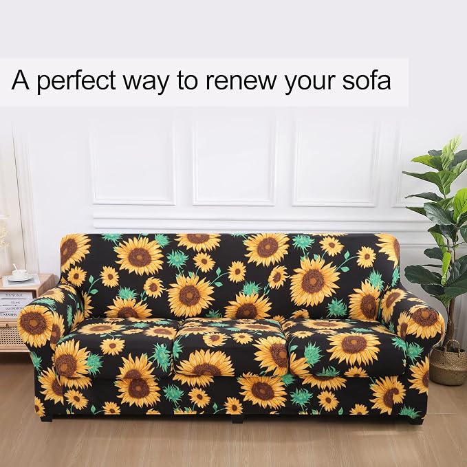 hyha Stretch Couch Covers, Sofa Cover for 3 Cushion Couch Pet Friendly | Floral Pattern, Printed, 4 Pieces, 3 Separate Cushion Sofa, Durable Anti-slip Washable Protector with Elastic Bottom for Dogs - Image 8