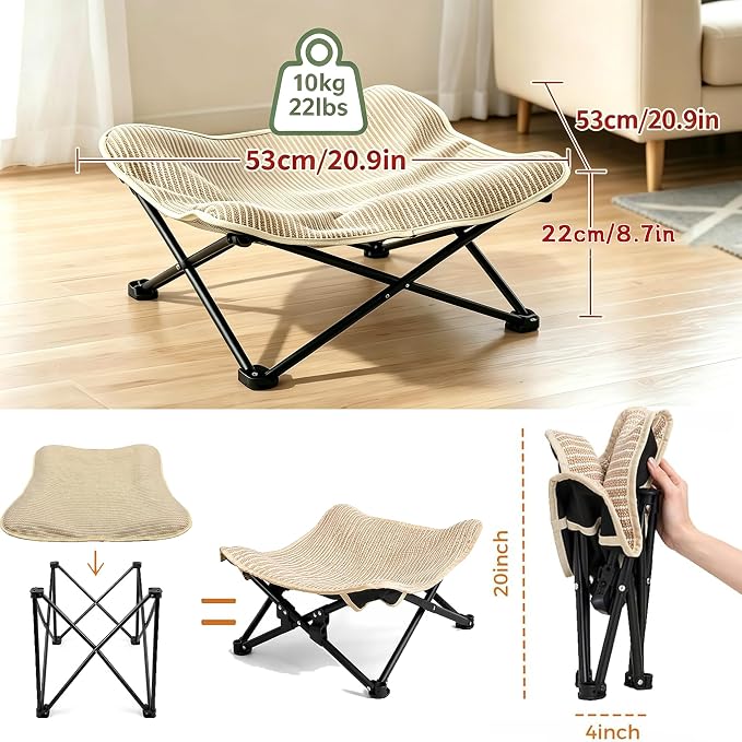 Foldable Cat Hammock Bed, Elevated Sisal Scratching Lounge with Metal Frame | Foldable for storage, sturdy metal frame, elevated design for security, natural sisal surface, for indoor cats - Image 3