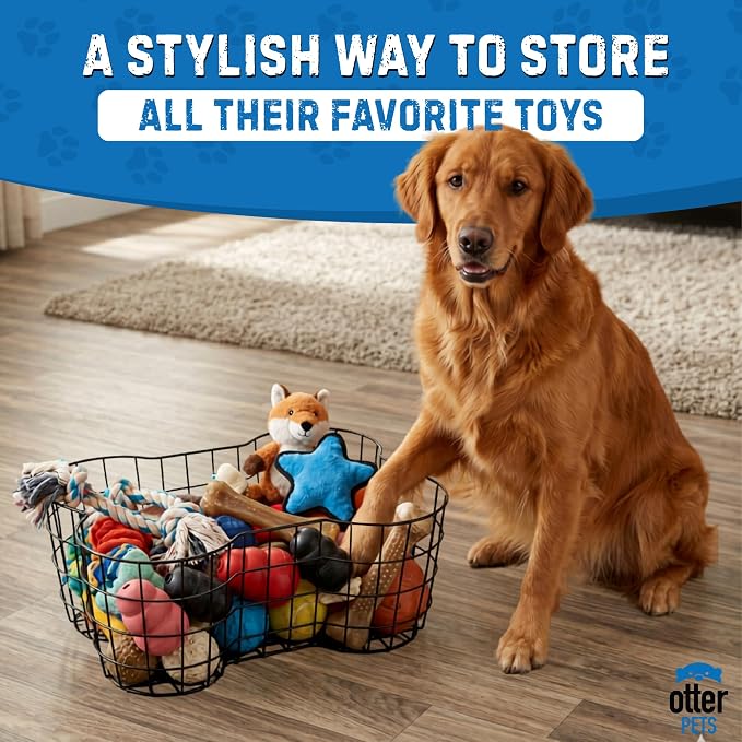 OtterPets Metal Dog Toy Basket Bone Shaped Indestructible Dog Toy Bin 17x13 | 17" long, 13" wide, 7" tall, metal wire dog storage organizer, dog toy bin, dog toy box, pet toy basket, dog toy storage - Image 6