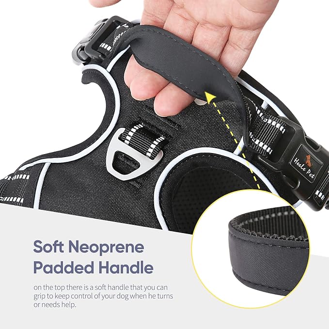 HEELE Dog Harness, No Pull Adjustable Padded Reflective Harness for Small Medium Large Dogs with Handle for Walking Training, Black, XL | No Choke with Control Handle, Soft Breathable Padded Pet Vest, Adjustable, Reflective Front Clip Vest for Night Wa... - Image 6