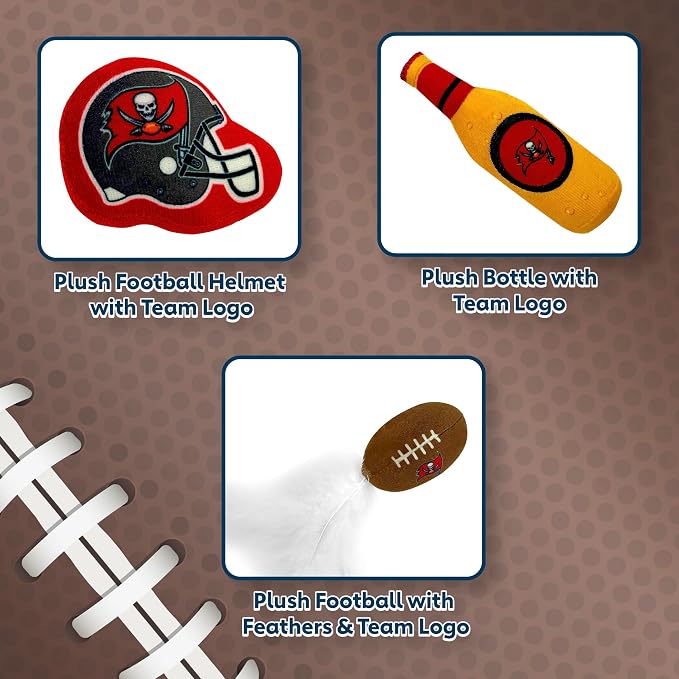 BEST PLUSH CAT TOY - NFL TAMPA BAY BUCCANEERS Complete Set of 3 piece Cat Toys filled with Fresh Catnip. Incld: 1 Helmet Cat Toy, 1 Football Cat Toy with Feathers & 1 Beer Bottle. Beautiful Team LOGOS - Image 7