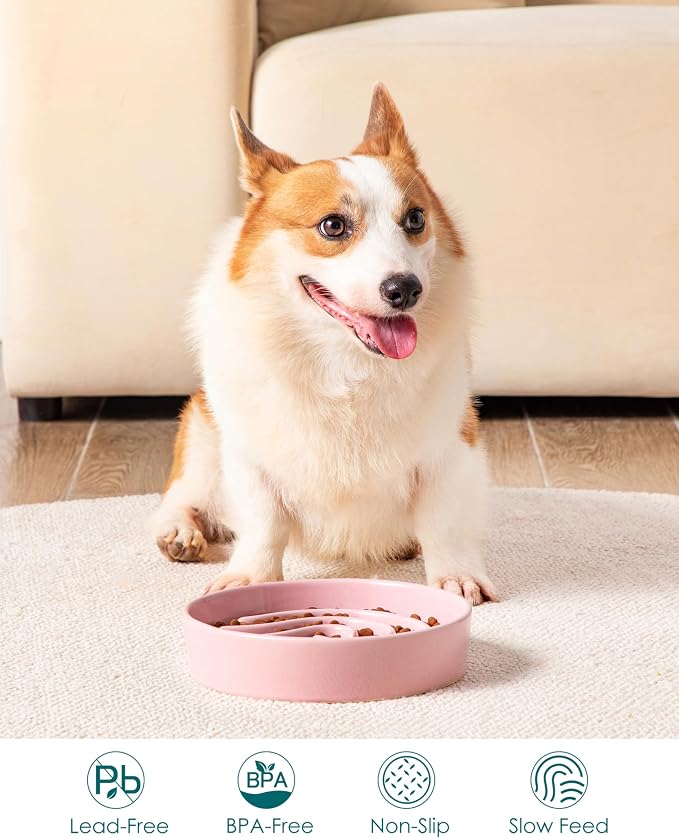 vancasso Slow Feeder Dog Bowl, 1.5 Cup Ceramic Slow Feeding Food Dish for Small and Medium Breed, Puzzle Dog Food Bowl for Fast Eater, Pink - Image 5
