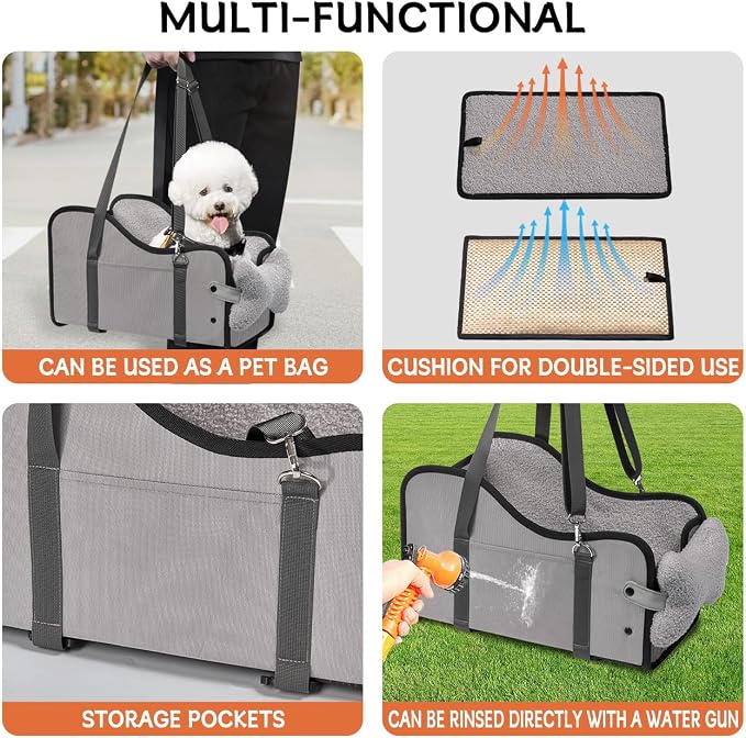TKYZ Center Console Dog Car Seat for Small Dogs,for Car/SUV/Small Truck | Soft Pillow,Double fixation,Scratch-Resistant Fabric,Pet Booster with Safety Belt,Puppy Car Seat for Small Dogs 0-11 lbs - Image 5