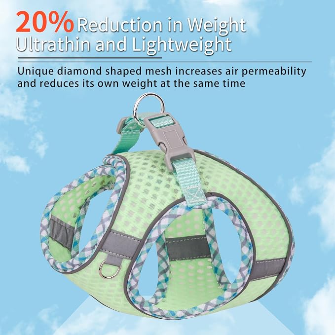 Tiny Dog Harness, All Weather Diamond Mesh, Reflective Stripes | No Pull Step in Lightweight Vest Harness for Puppy, Small Dogs and Cats Sage XXXS - Image 3