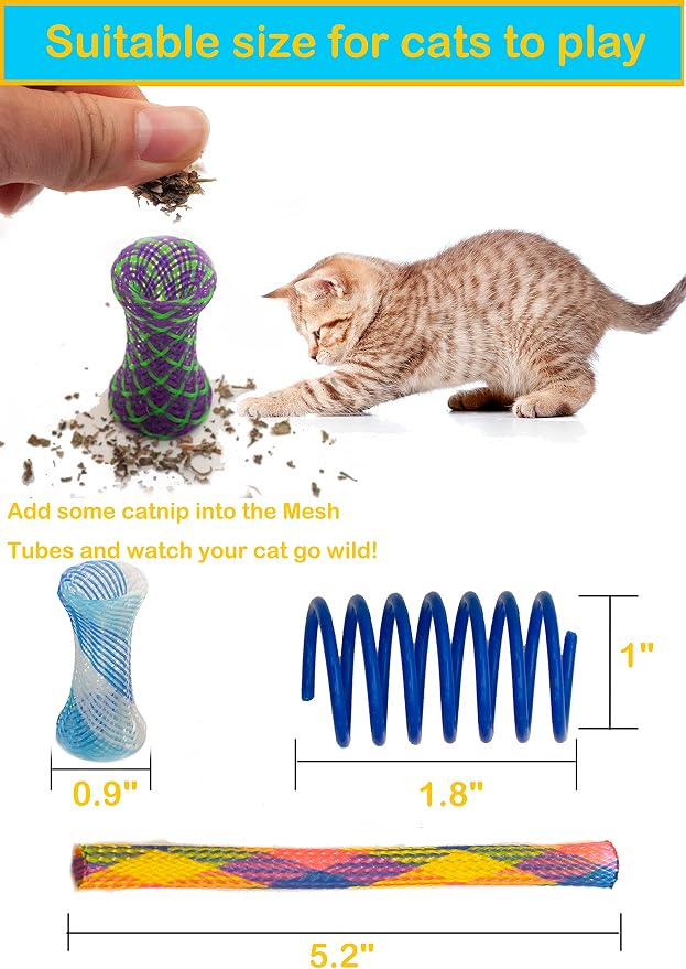 Fashion's Talk 49PCS Cat Spring Toy for Kitten Catnip Bag Mesh Tubes Spring Cat Toy Bulk for Indoor Cats Kitty - Image 2