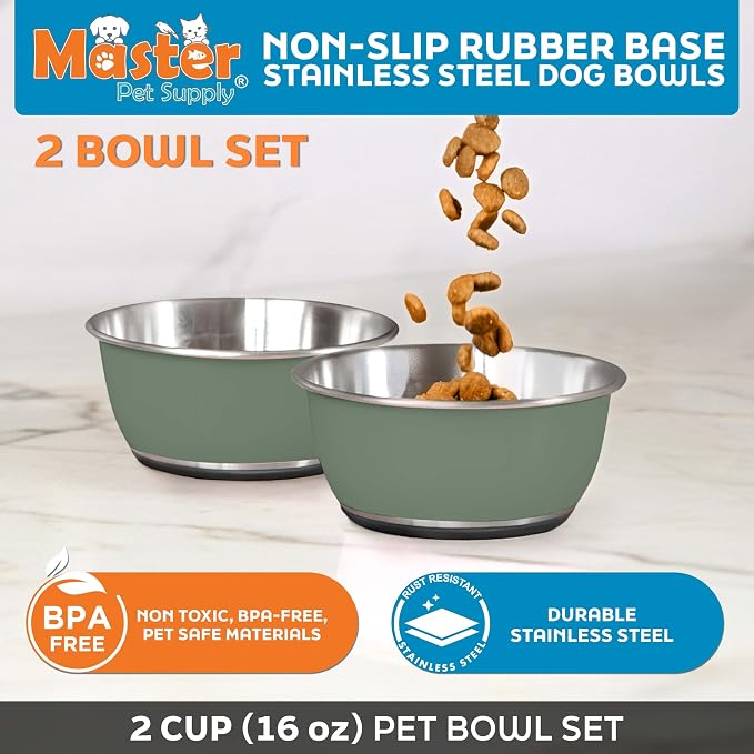 Master Pet Supply Stainless Steel Dog Bowls Set of 2 - Camo Patrol - 16 Oz | Non-Slip Rubber Base, Basic Dog Food Bowl Water & Food Bowls for Small, Medium, Large Dogs & Cats Metal Dish - Image 2
