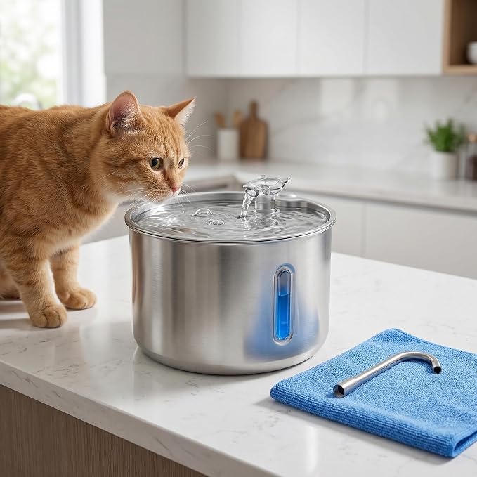 Stainless Steel Cat Water Fountain, 135oz/4L Automatic Pet Water Dispenser with 3 Filters & 2 Water Outlets, Quiet Indoor Drinking Fountain for Cats Small Dogs, Water Level Window - Image 9