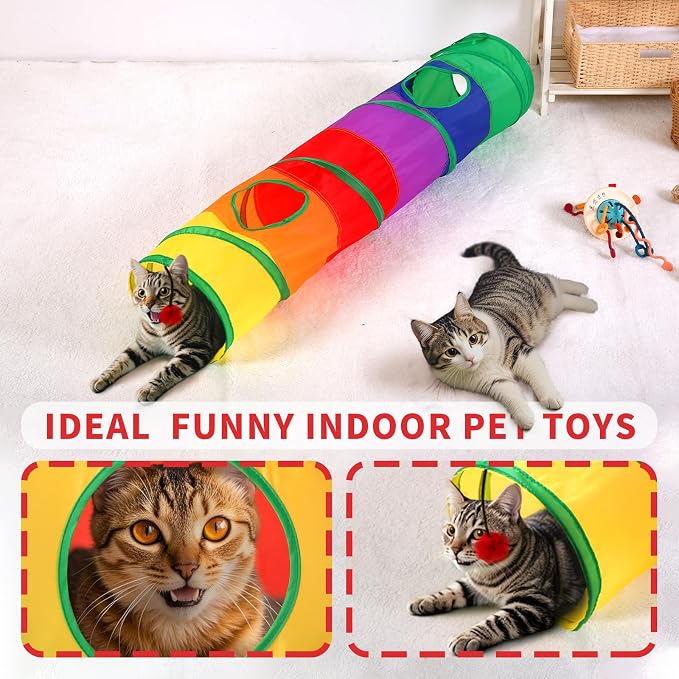 Pet Cat Tunnel, Long Straight Tunnels for Indoor Cats, Collapsible Pet Tunnel for Kitten, Puppy, Rabbit, 25cm-Wide Tunnels, Durable & Breathable, with Peek Hole Toy Ball - Image 3
