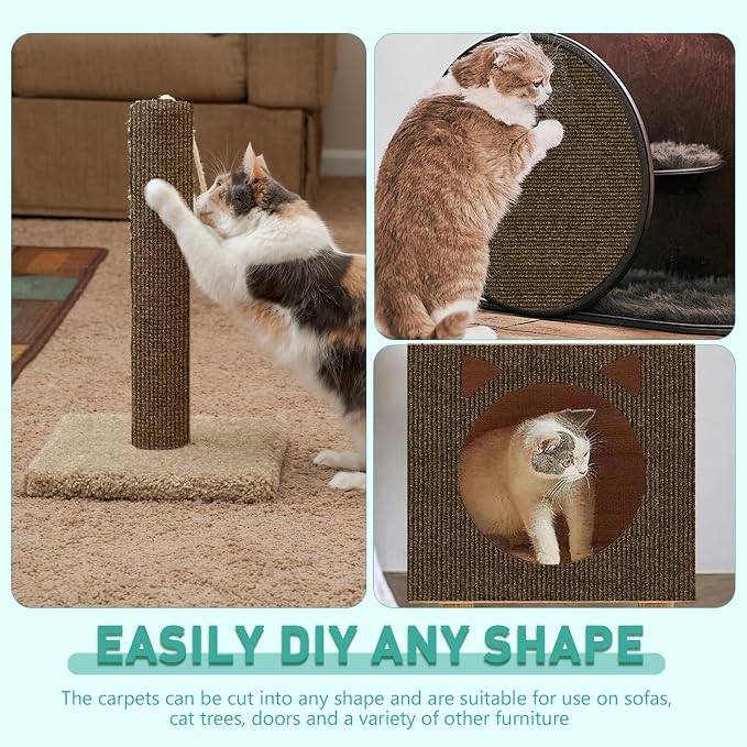 Cat Scratch Furniture Protector for Couch, Wall & Door Guard, Trimmable Self-Adhesive Scratch Pad, DIY Climbing Mat, Deterrent, Scratching Post Replacement (118''x15.8'', Brown) - Image 4