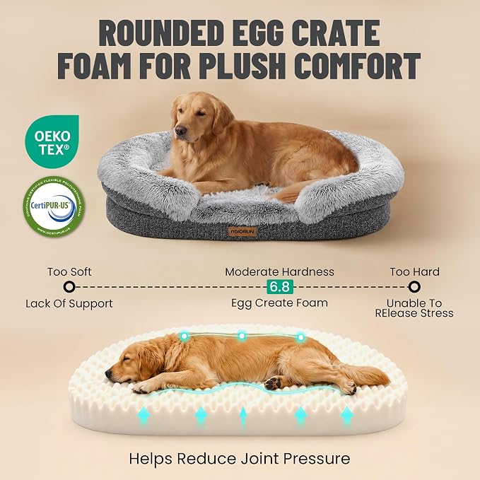 Miorun Fluffy Orthopedic Dog Beds Large Sized Dog, 40" Bolster Sofa Bed | Soft plush faux fur,lowered entry,washable cover,waterproof liner,claming dog couch for x-large dogs,supportive bolster - Image 4