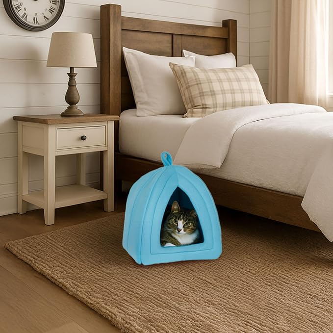 PETMAKER Cat House Indoor Bed with Removable Foam Cushion, Blue | Plush Cat Tent Bed for Small Kittens, Rabbits, Guinea Pigs, and Other Small Animals, Comfortable Cozy Pet Hideaway - Image 7
