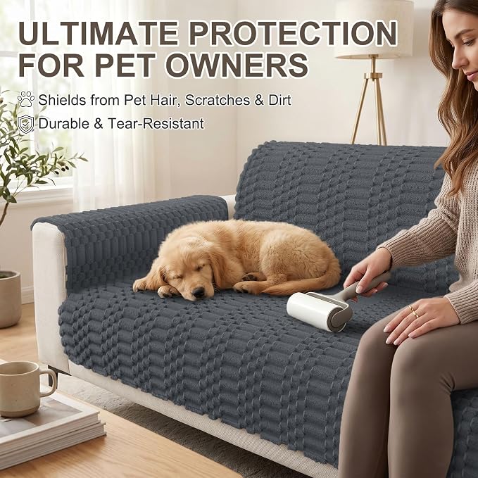 Smiry Waterproof Couch Covers for Dogs Washable, Non Slip Pet Sofa Cover | Plush Scratch Resistant Flannel Furniture Protector for Dogs, Dark Grey, 36" x 94.5" - Image 6