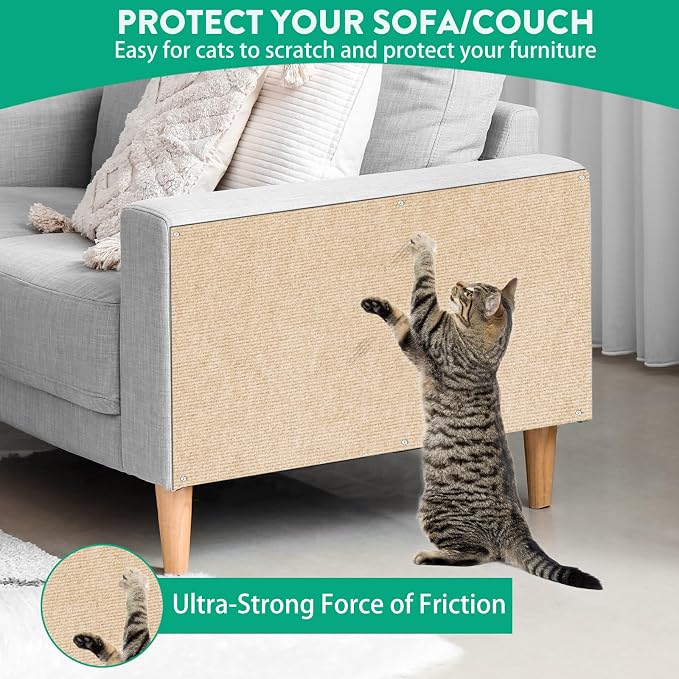 Cat Scratch Mat, 78.7"x15.8" Trimmable Self-Adhesive Cat Scratcher Carpet, DIY Cats Scratch Furniture Protector for Couch, Sofa, Wall & Door, Protector from Cat Claws (Beige) - Image 2