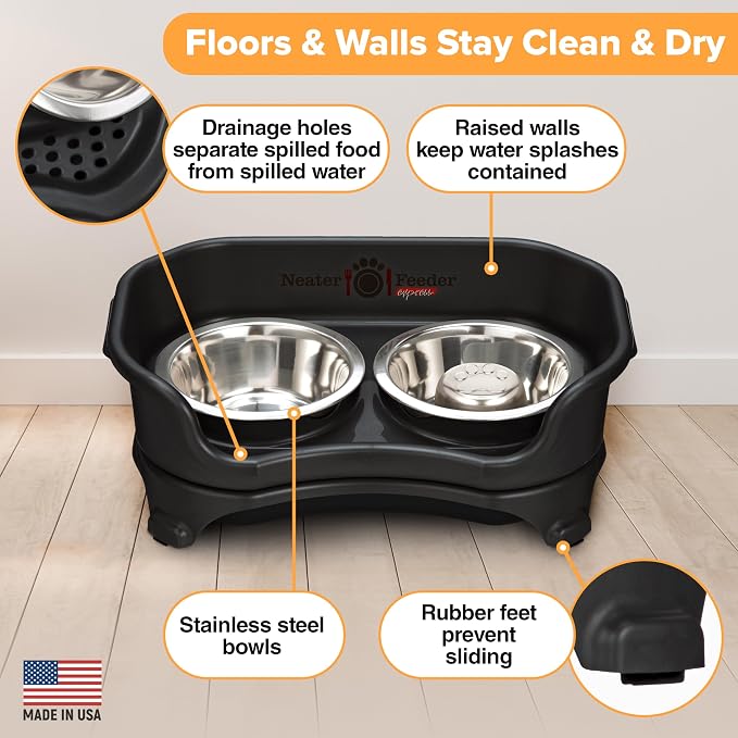 Neater Feeder Express Mess Proof Dog Bowls Elevated for Small Breed – Made in USA – No Spill Raised Slow Feeder Elevated Dog Bowl Stand, Stainless Steel Food and Water Bowl Set, Black - Image 5