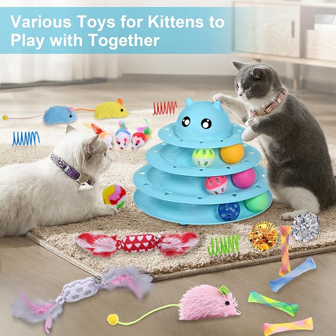 UPSKY 24 PCS Cat Toys Set with Teaser, Mice, Spring, and Various Ball Toys | Puzzle Kitten Toys, Sturdy Structure, Detachable Design, Easy to Assemble, Anti-Slip, Reduces Boredom for Indoor Cats - Image 5