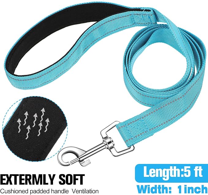 6 Pack Dog Leashes for Large Dogs, Reflective Nylon, Padded Handle, 5 ft | Bulk Set for Medium and Large Dogs, Multi Color, Double Sided Reflective Strip, Soft Grip Handle - Image 2