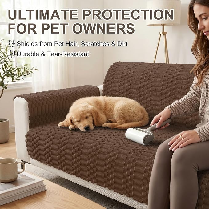Smiry Waterproof Couch Covers for Dogs Washable, Non Slip Pet Sofa Cover | Plush Scratch Resistant Flannel Furniture Protector for Dogs, Chocolate, 27.6" x 27.6", 2 Pack - Image 6