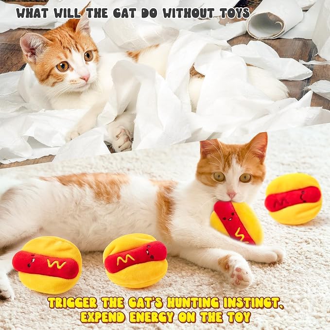 L1rabe Hot Dog Catnip Toys for Cats- Kitten Birthday Gifts for Cat Lovers | 5 Pcs Funny Catnip Stuffed Toys, Black Cat Appreciation Day, Hotdog Pet Interaction, Kitten Bite Supplies, Organic, Non-toxic - Image 5
