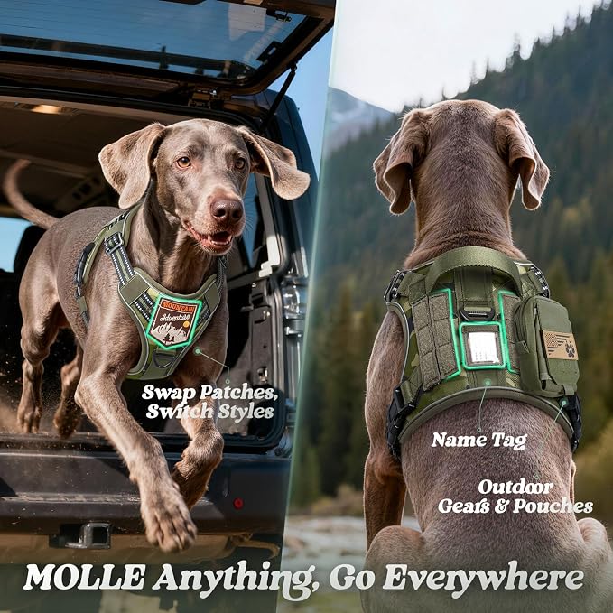 rabbitgoo Tactical Dog Harness for Large Dogs, No Pull Service Pet Vest | Military Molle System & Easy Control Handle, Adjustable and Reflective for Walking and Training, Green Camo, Large - Image 8