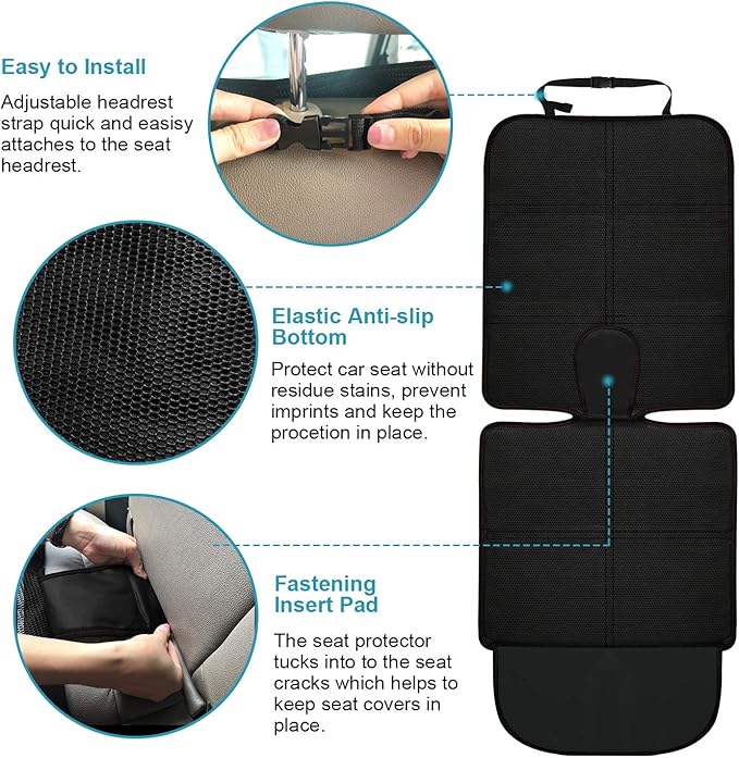MORROLS Car Seat Protector for Child, Baby, Pets -1 Pack car seat Cover with Thick Padding- Waterproof Universal Size with Mesh Pockets (Black) - Image 6