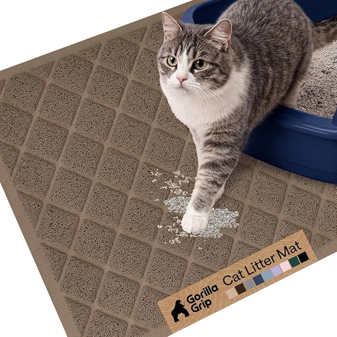GORILLA GRIP Cat Litter Box Mat, Water Resistant, US Designed Kitty Litter Trapping Mats, Easy to Clean, Scatter Control, Less Mess and Clean Floors, Kitten Supplies for Indoor Cats, 24x17 Brown by Unknown