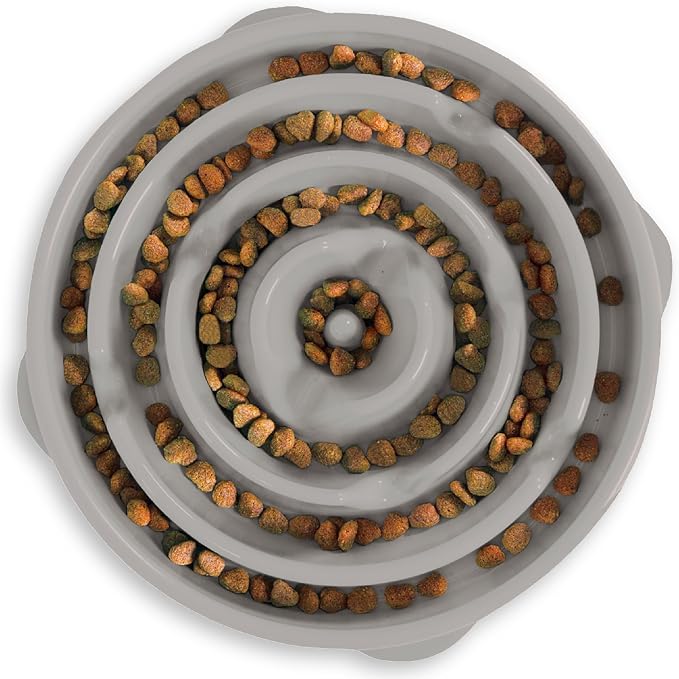 Outward Hound Fun Feeder Slo Bowl Dog Slow Feeder, Drop, Gray, 11.8" | Slows Fast Eaters, Can Aid Digestion, Holds 4 Cups Dry or Wet Food, Non-Slip Base, Easy Clean, No BPA, Medium to Large Dogs by OutwardHound