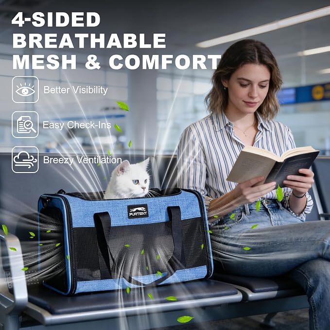 Pet Carrier Airline Approved, Soft Sided Cat Carrier for Small Pets up to 13 lbs, TSA Approved Dog Travel Bag, Portable Soft Sided Pet Carrier for Kittens and Puppies (Blue, Folding Bowl) - Image 4