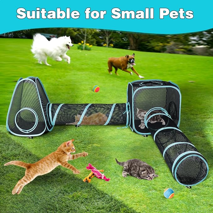 Outdoor Cat Enclosure, 9.45 ft Pop-Up Cat Tent with Tunnel Kit | 4-Piece Kit with 2 Tunnels, 33.86 x 11.81 in Tubes, Breathable Mesh, Pop-Up Setup, Storage Bag, DIY Layouts, Cats - Image 6