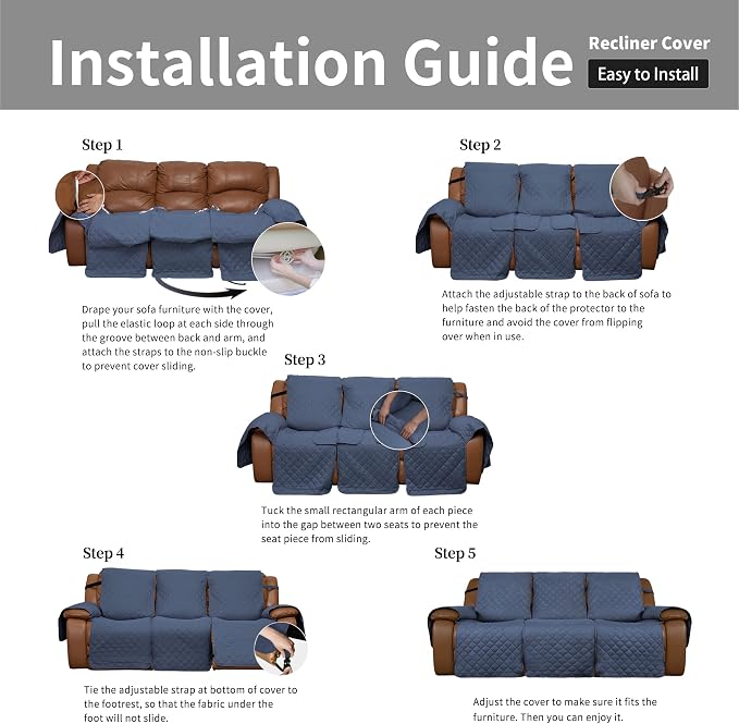 Easy-Going Reversible Couch Cover for 3 Seat Oversized Recliner, Dark Blue | Sofa Slipcover For Dogs, Sofa Cover For Oversized Recliner, Furniture Protector Mat, Pet Friendly - Image 7
