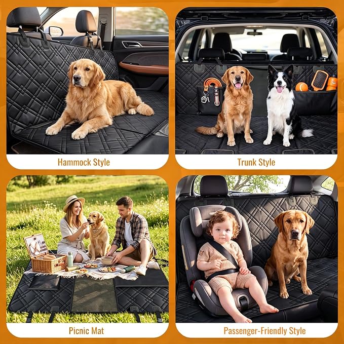 Back Seat Extender for Dogs - Hard Bottom Dog Car Seat Cover for Back Seat Holds 400lbs, Upgraded Waterproof Dog Hammock for Car and SUV, Sturdy Backseat Extender for Dogs (Black) - Image 9