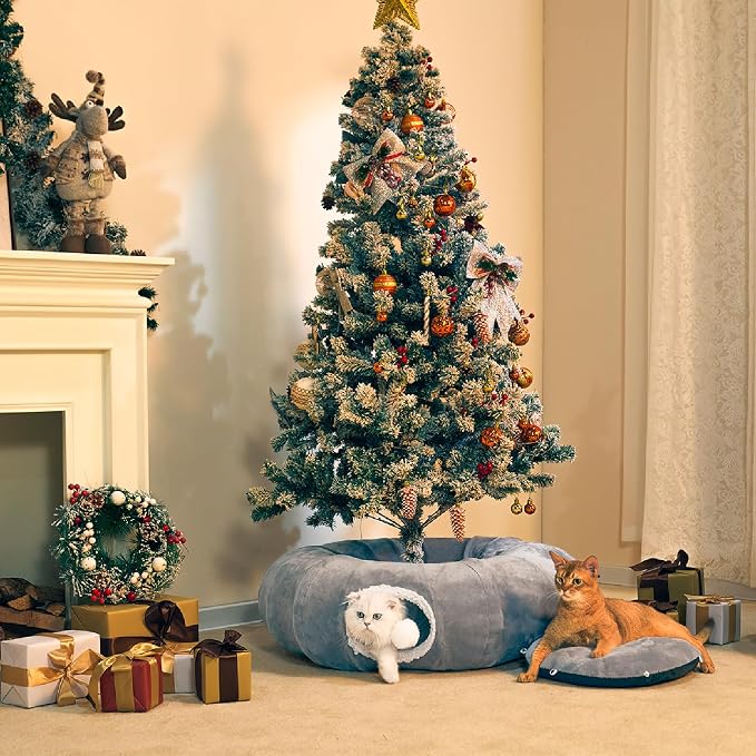 Cat Tunnel Bed for Indoor Cats, XL Donut Tunnels, 35.5 Inch, Grey | 2 in 1 Cat Tunnels for Indoor Cats Kitten Puppy Rabbit Pet Tunnel Toy with Washable Cushion Bed Grey - Image 6