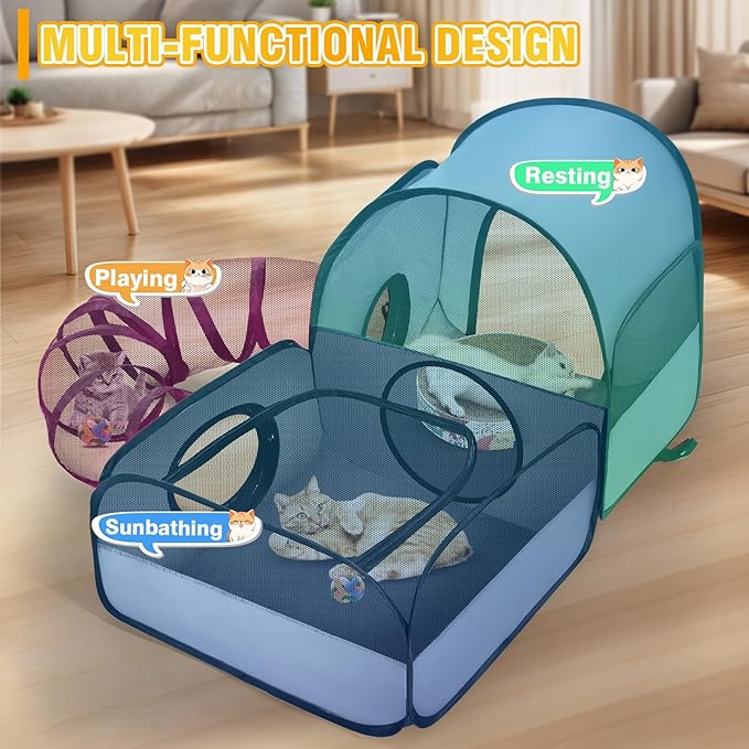 Tailtastic Indoor/Outdoor Cat Playpen with Surround Tunnel 2 Zones Grey | escape-proof enclosed enslosure,lightweight foldable for travel, ideal for indoor cats, multi-cat homes & birthing - Image 3