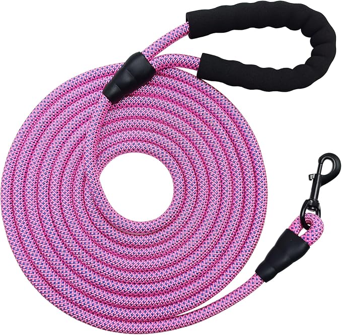 MayPaw 20ft Heavy Duty Long Rope Dog Leash, 1/2-In Thick Training Dog Lead | 3/6/8/10/12/15FT Lengths Soft Padded Handle Nylon Pet Leash for Large Medium Dogs (pink-blue dot, 1/2" * 20') by MayPaw