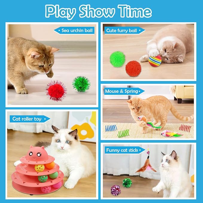 UPSKY 20 PCS Cat Toys Set with Teaser, Mice, Spring, and Various Ball Toys | Puzzle Kitten Toys, Sturdy Structure, Detachable Design, Easy to Assemble, Anti-Slip, Reduces Boredom for Indoor Cats - Image 6