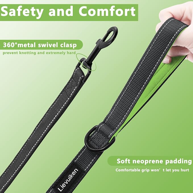 Dog Leash 6ft Long,Double Handle Dog Leash for Control Training | Heavy Duty Dog Leads with Traffic Padded Handles, Reflective Leashes for Small Medium Large Dogs(6ft, Black Green) - Image 3