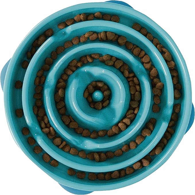 Outward Hound Fun Feeder Slo Bowl – Large 4‑Cup Capacity, Slow Feeding, Medium to Large Dogs, Non‑Slip, Turquoise, Drop Pattern | Slows Fast Eaters, Can Aid Digestion, Holds 4 Cups Dry or Wet Food, Non-Slip Base, Easy Clean, No BPA, Medium to Large Dogs by OutwardHound