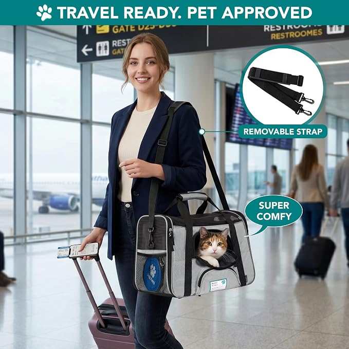 PetAmi Airline Approved Pet Carrier for Cats & Small Dogs, Small Light Gray | Soft Sided TSA Travel Bag, Sherpa Bed, Breathable Mesh Ventilation, Collapsible Bowl, Fits Under Seat, Up to 18 lbs - Image 5