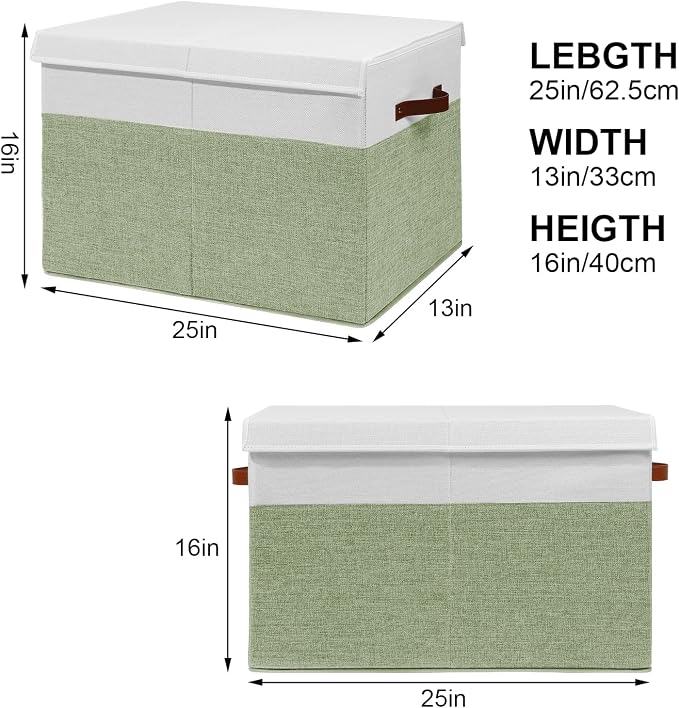 Large Toy Storage Box with Lid, Toy Chest Bin Boxes Basket with Dividers | Sturdy Toy Organizer Bin for Kids, Boys, Girls, Nursery, Living Room, Bedroom, Playroom 25"x13" x16" (Green and White) - Image 4