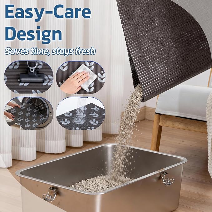 Cat Litter Mat, 40"x25" Jumbo Foam Litter Box Mat | Extra Large Coverage, Soft on Paws, Trimmable Design, BPA-Free Foam, Leak-Proof, Machine Washable, Chocolate Leaf - Image 7