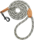 Mile High Life Dog Leash with Genuine Leather-Wrapped Ends, 4/5/6FT | Tangle-Free 360° Swivel Clasp Heavy Duty Rope Leash | Small Medium Large Dogs | Daily Walking (White Beige, 72 Inch, 1/2") by MileHighLife